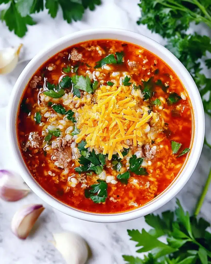Stuffed Pepper Soup with Ground Beef and Rice Recipe