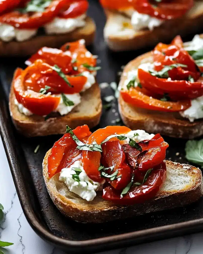 Roasted Red Peppers Goat Cheese Crostini Recipe