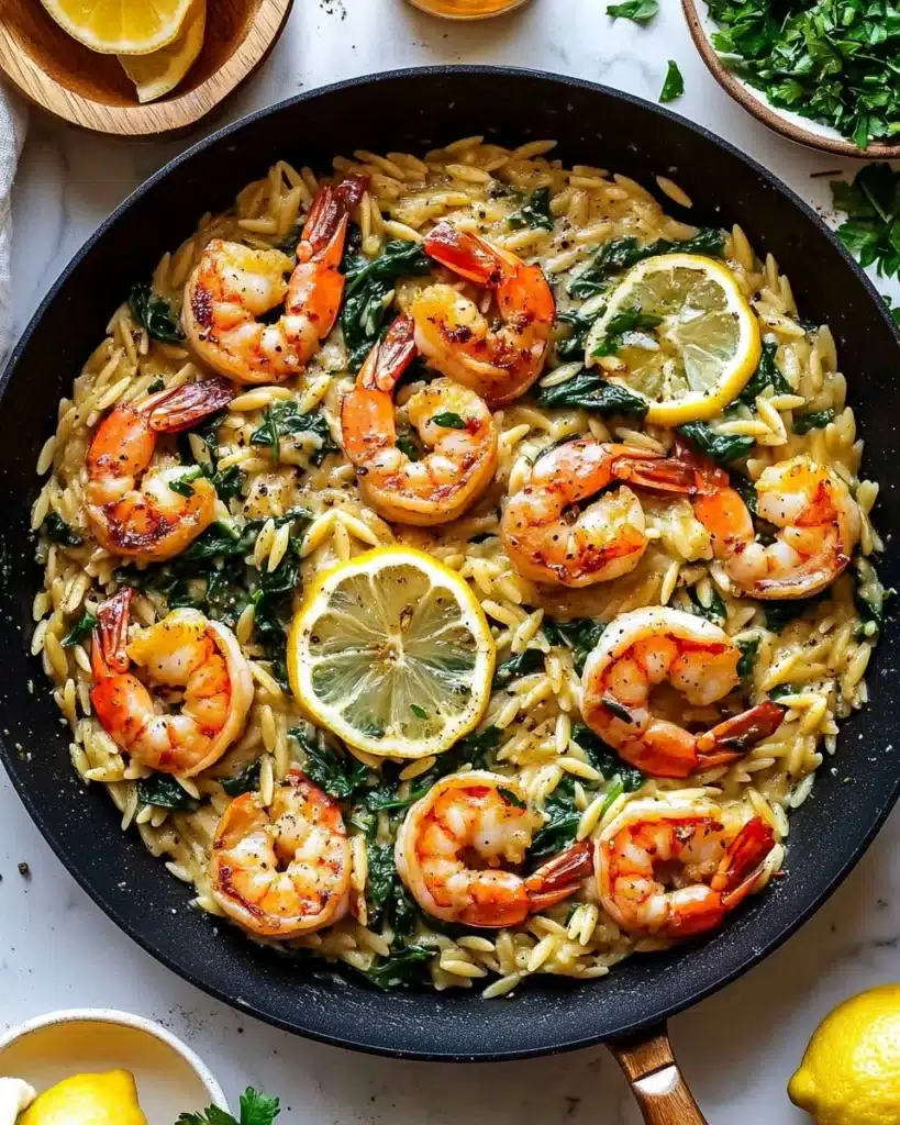 One Skillet Lemon Pepper Shrimp and Orzo Recipe