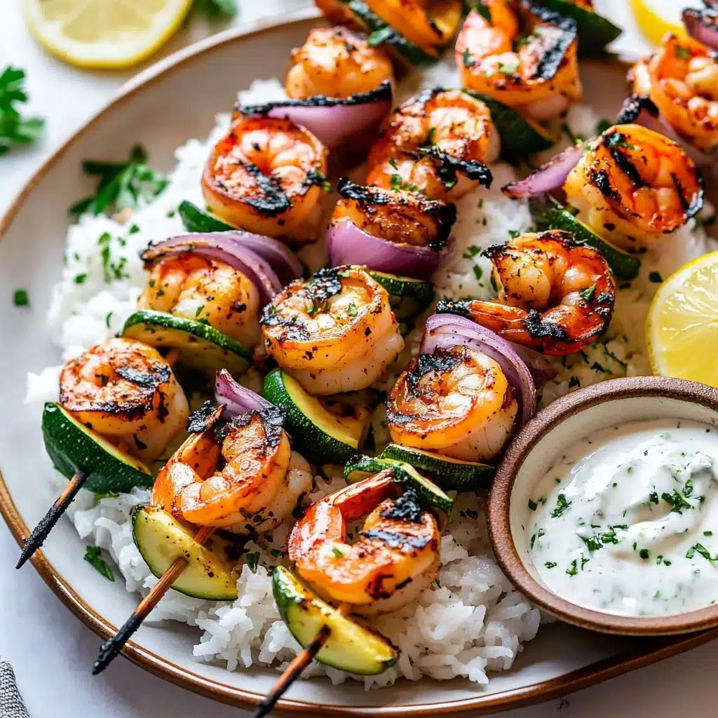 Greek-Marinated Shrimp Skewers with Lemon-Dill Sauce Recipe - Recipe Image