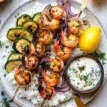 Greek-Marinated Shrimp Skewers with Lemon-Dill Sauce Recipe