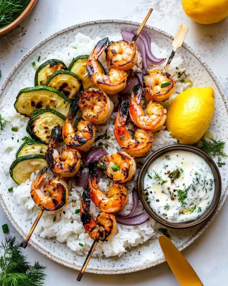 Greek-Marinated Shrimp Skewers with Lemon-Dill Sauce Recipe