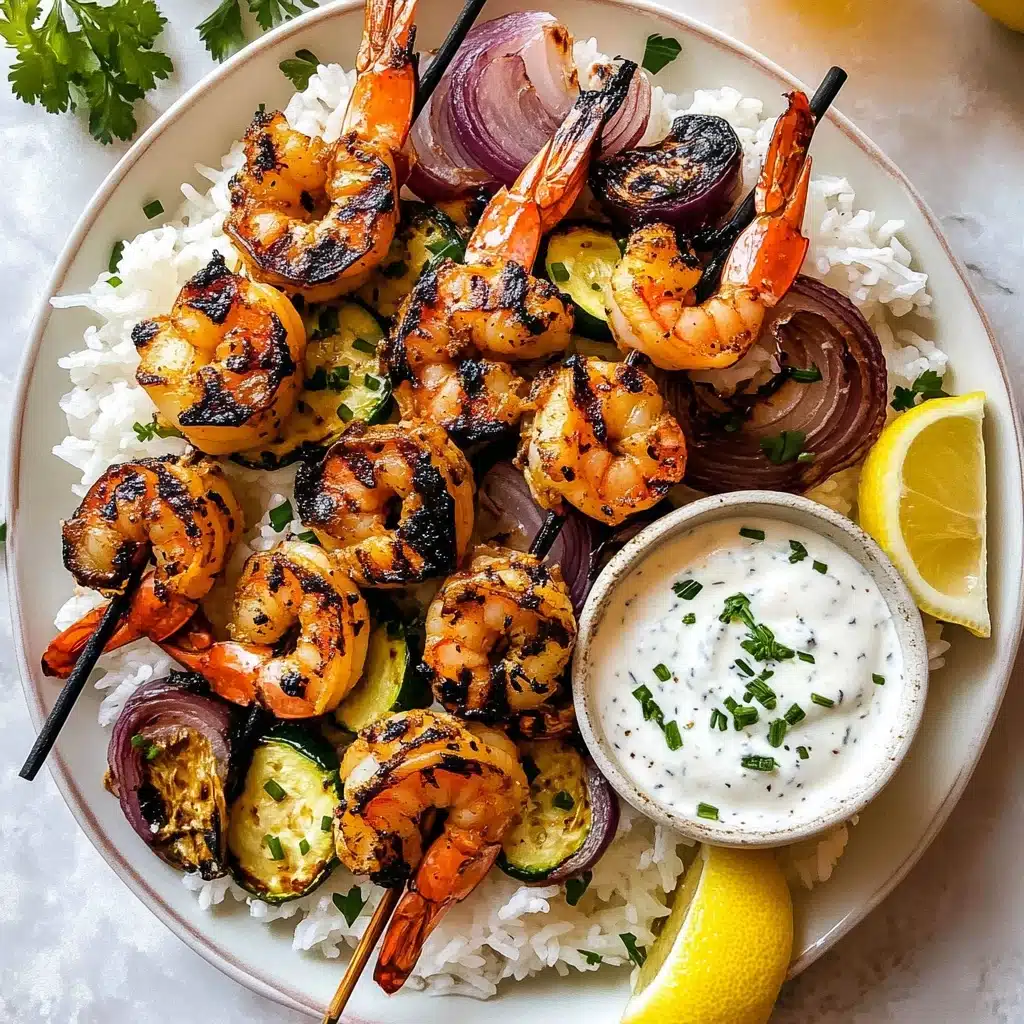 Greek-Marinated Shrimp Skewers with Lemon-Dill Sauce Recipe - Recipe Image
