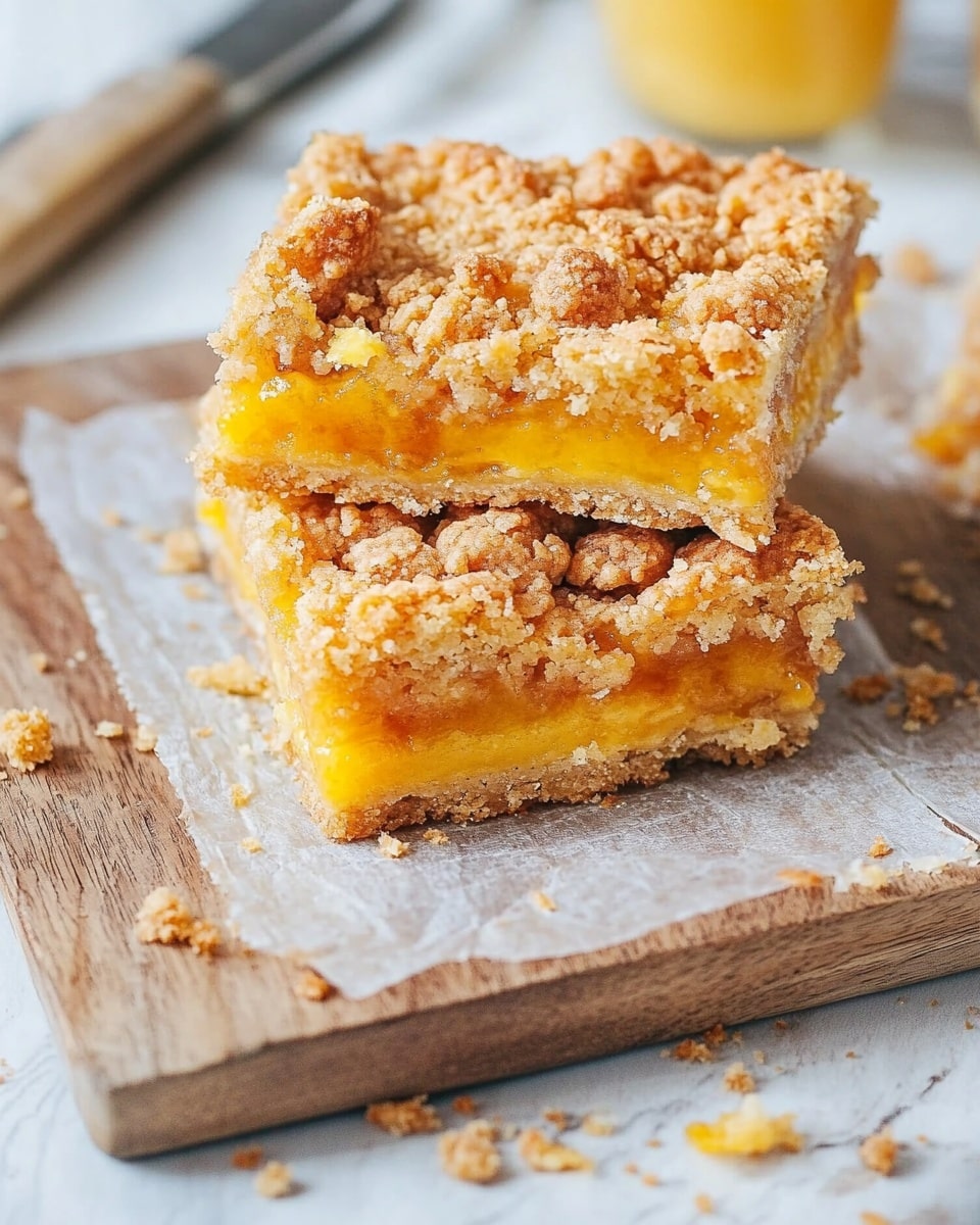 The image shows several squared oat bars with pieces of mixed fruit inside. The bars have a crunchy, crumbly top layer with a golden-brown color and a slightly rough texture. Below the top, there is a sticky middle layer with visible small bits of red and orange fruit, giving it a soft look. The bars are placed on a white marbled surface, and one bar is partly pulled away, lifting with a woman's hand holding a white knife next to it. The whole scene is bright and natural, with soft lighting highlighting the textures. photo taken with an iphone --ar 4:5 --v 6.1