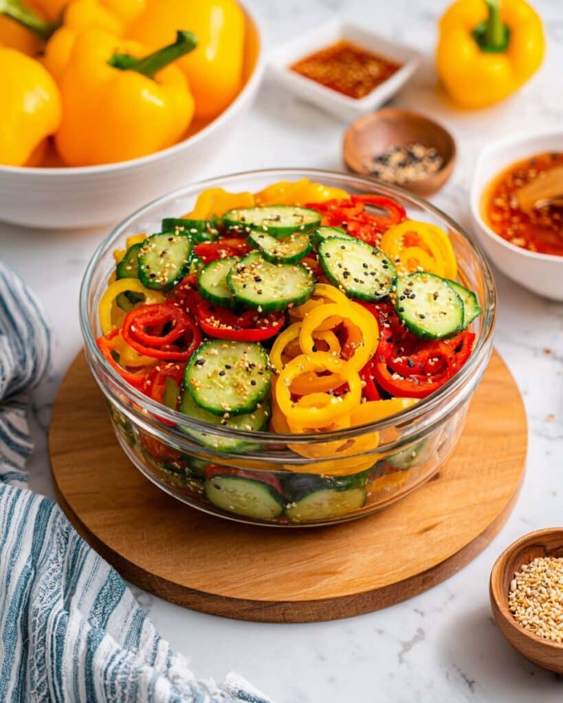 Cucumber and Sweet Pepper Salad with Sesame Ginger Dressing Recipe