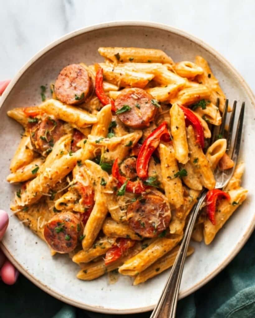 One Pot Creamy Cajun Sausage Pasta Recipe