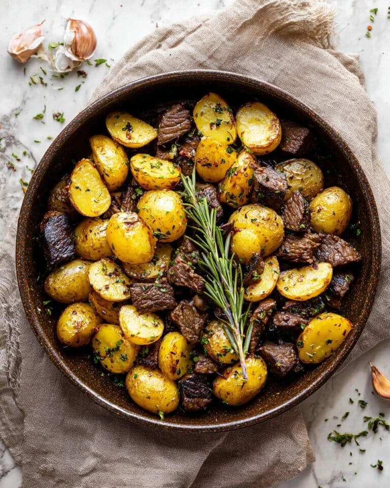 Garlic Steak Bites with Herb-Seasoned Potatoes Recipe