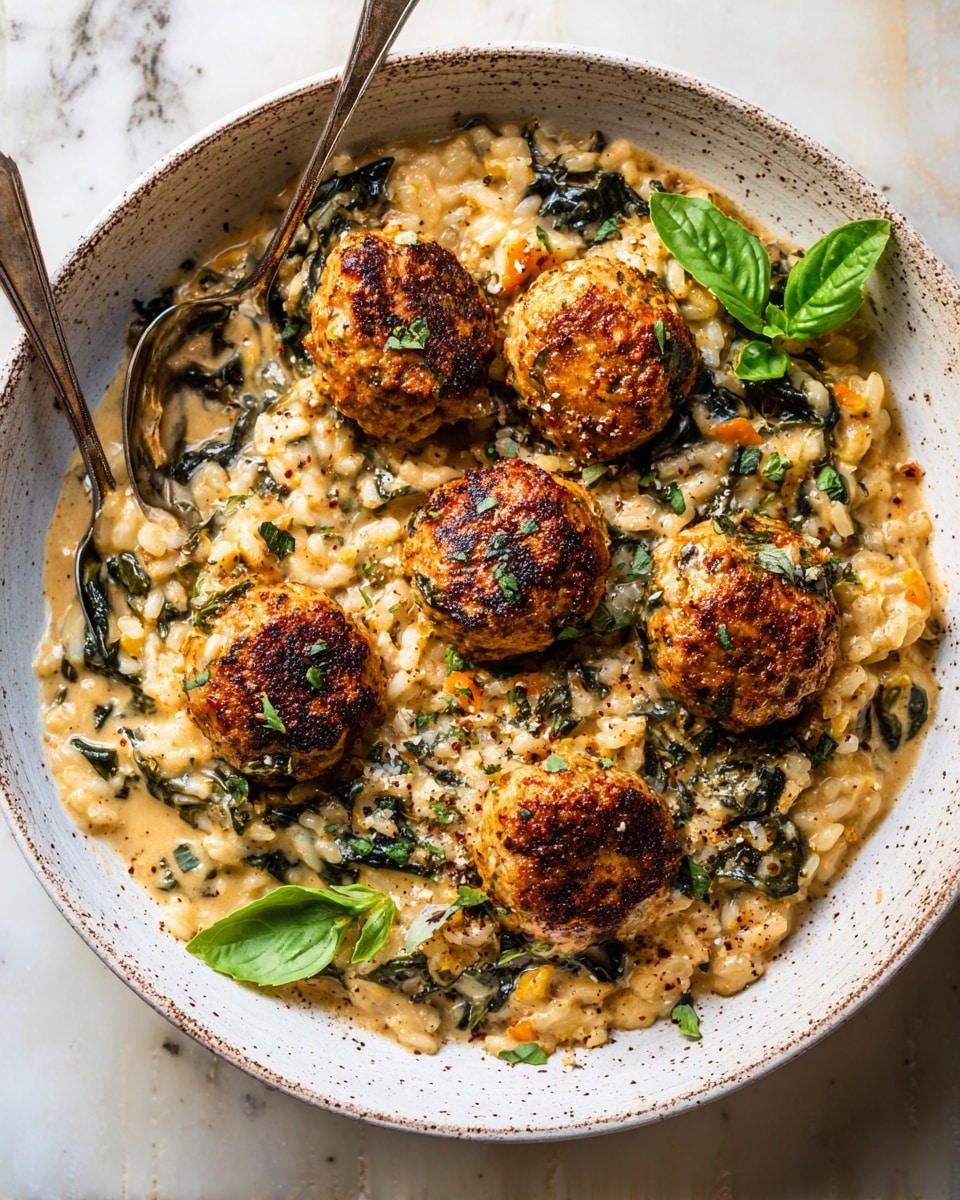 Crockpot Garlic Butter Chicken Meatballs with Creamy Orzo Recipe - Recipe Image
