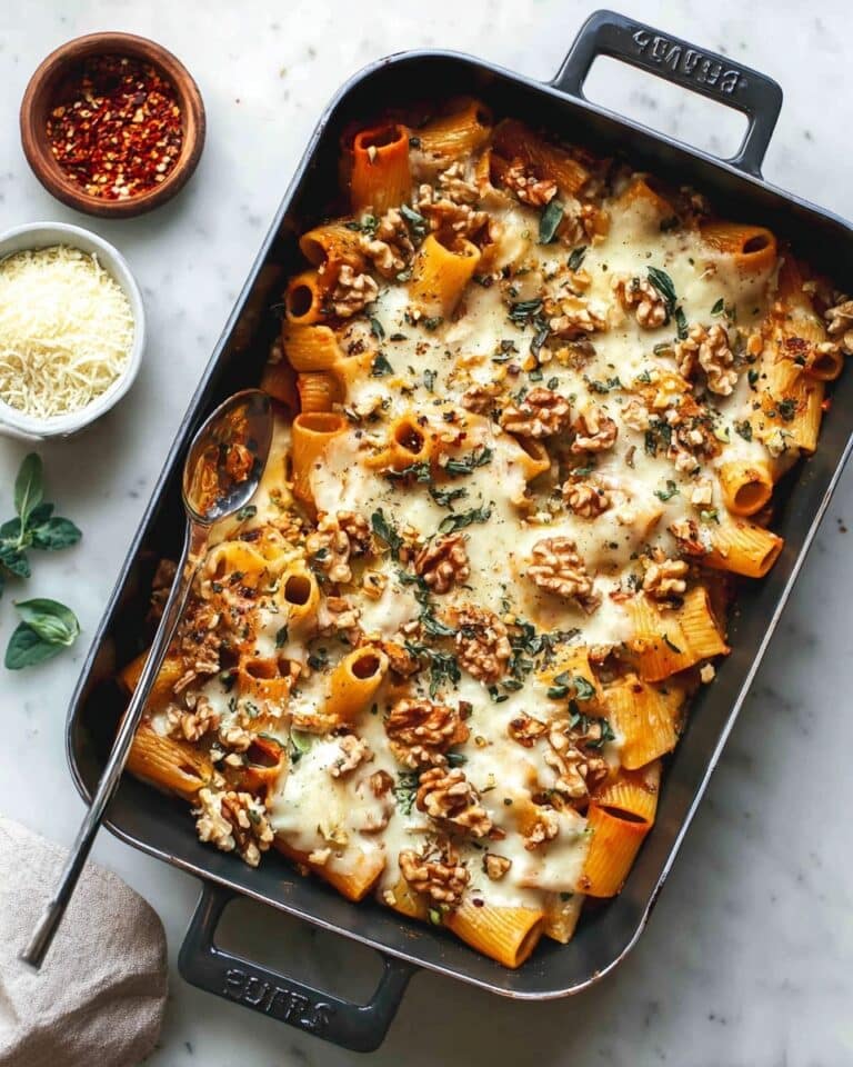 Pumpkin Tomato Pasta Bake with Walnut Sage Topping Recipe