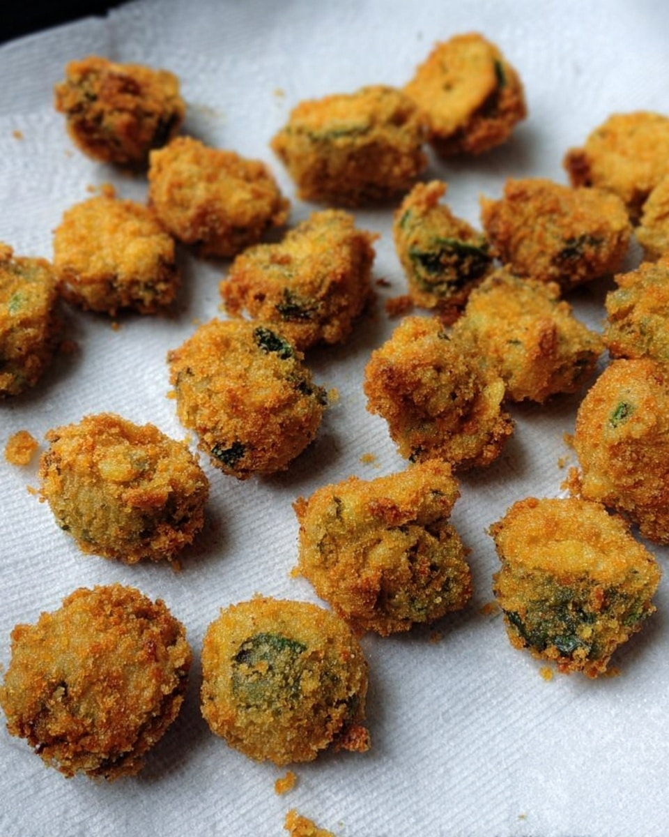 Small, round pieces of golden brown fried food are spread out on a sheet of white paper towel. The pieces have a rough, crispy texture with a breadcrumb coating and some visible green leafy bits inside. They are placed on a white marbled surface. Photo taken with an iphone --ar 4:5 --v 7