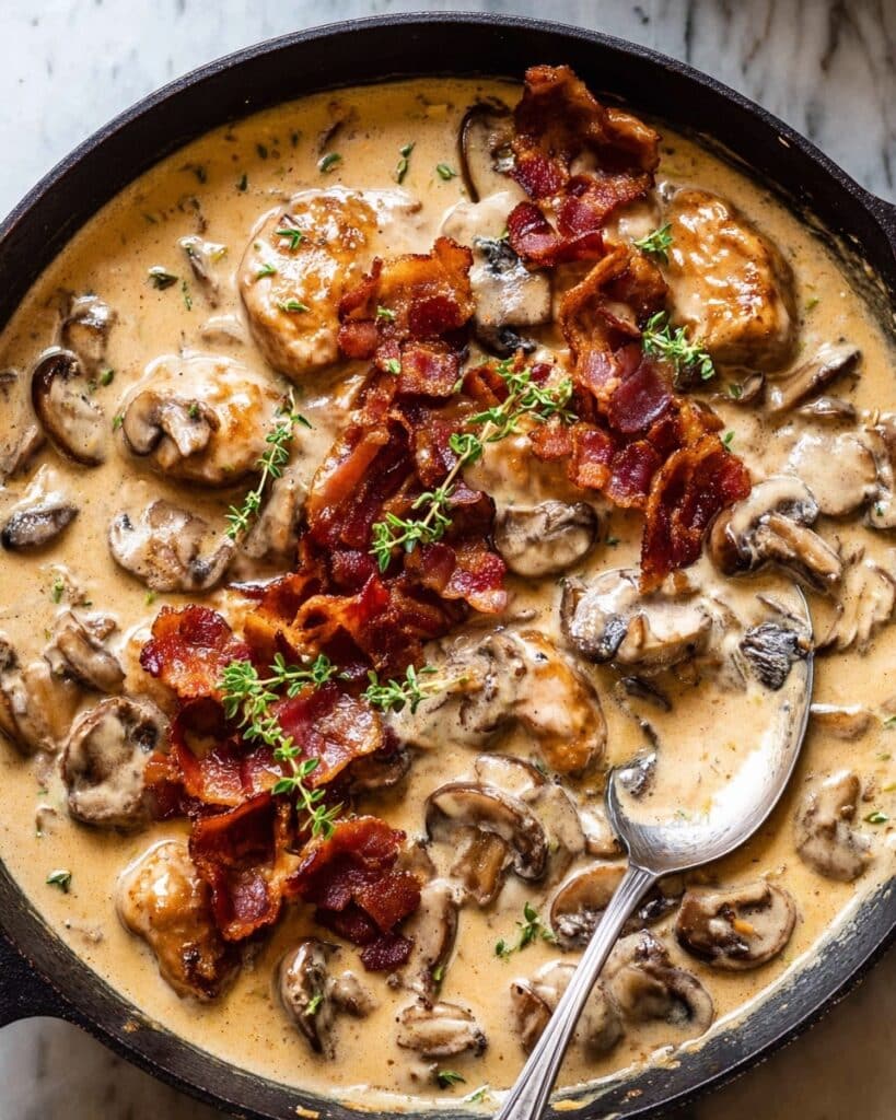 Smothered Chicken in Mushroom Wine Pan Sauce Recipe
