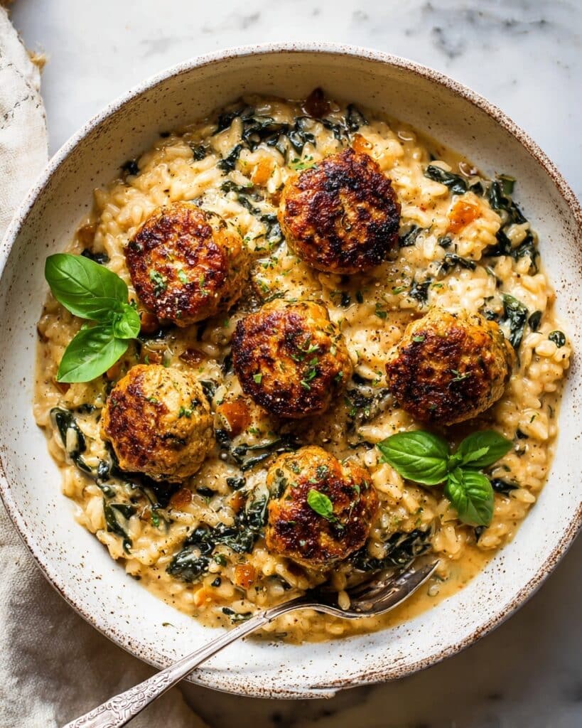 Crockpot Garlic Butter Chicken Meatballs with Creamy Orzo Recipe