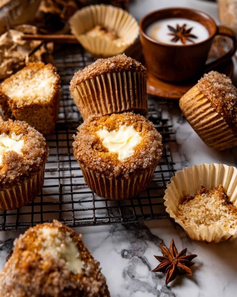 Pumpkin Cream Cheese Muffins with Candied Ginger and Cinnamon Sugar Recipe