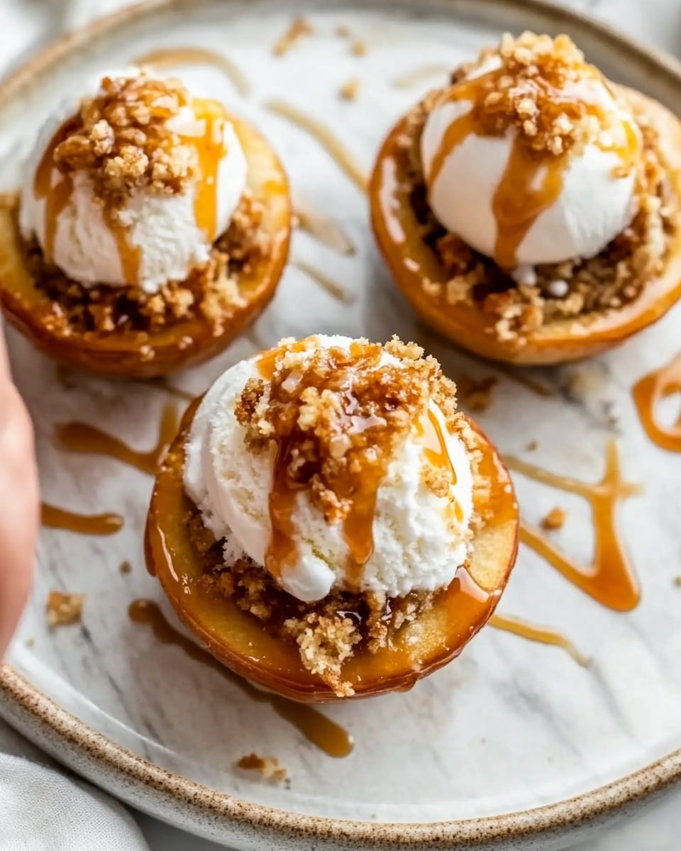 Baked Peaches with Oat Crumble and Vanilla Ice Cream Recipe - Recipe Image
