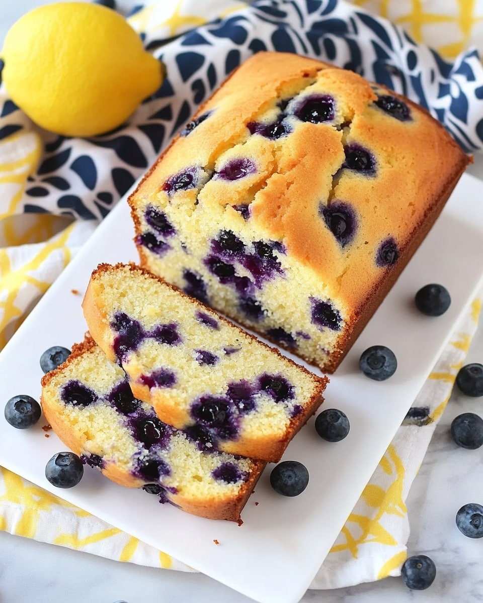 A golden brown loaf cake with a slightly cracked top, embedded with dark purple blueberries scattered unevenly across the surface, rests on crumpled parchment paper that has light brown baked stains and occasional blueberry marks. The texture of the cake looks soft and dense with a few moist blueberry spots showing through the cracks, all set on a white marbled textured surface. photo taken with an iphone --ar 4:5 --v 6.1