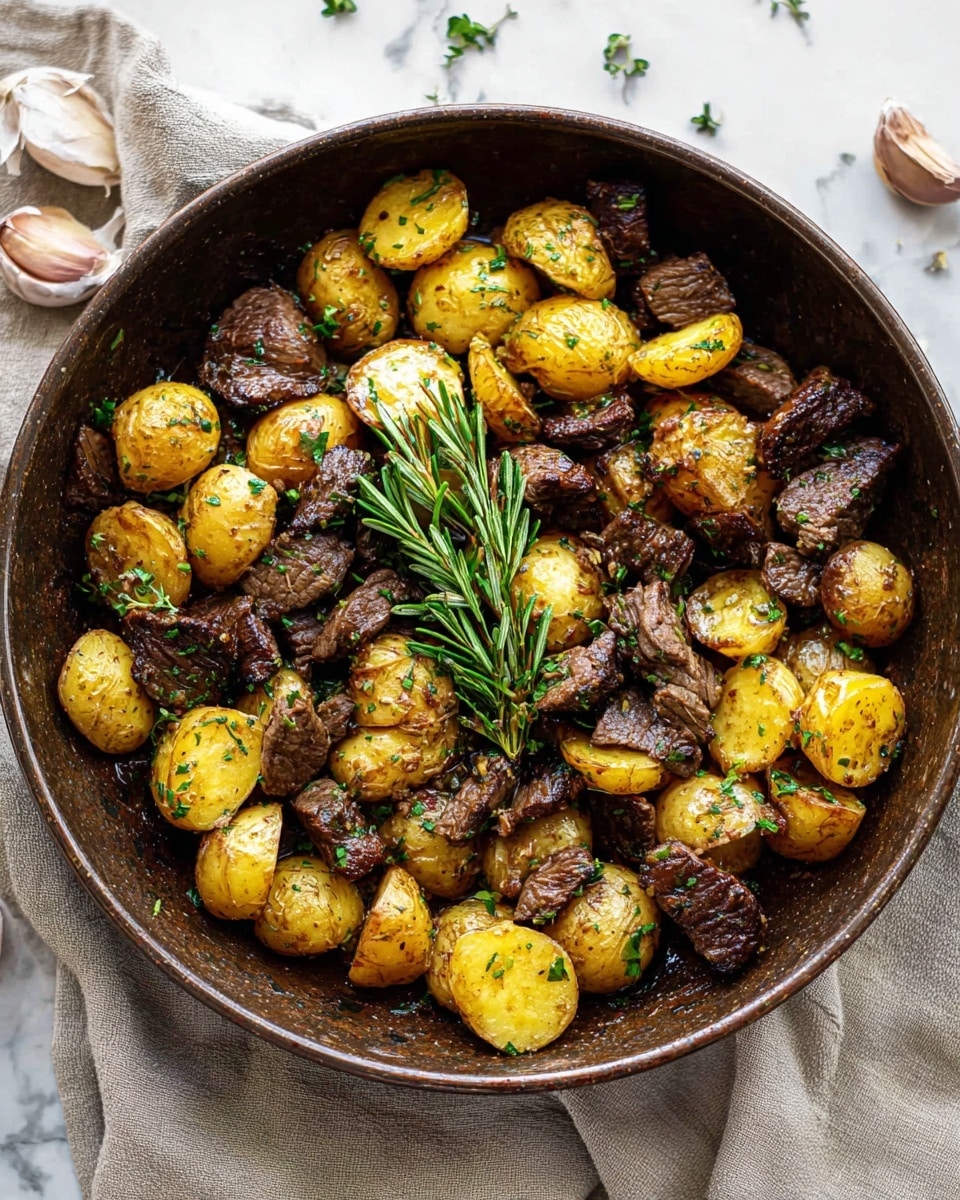 Garlic Steak Bites with Herb-Seasoned Potatoes Recipe - Recipe Image