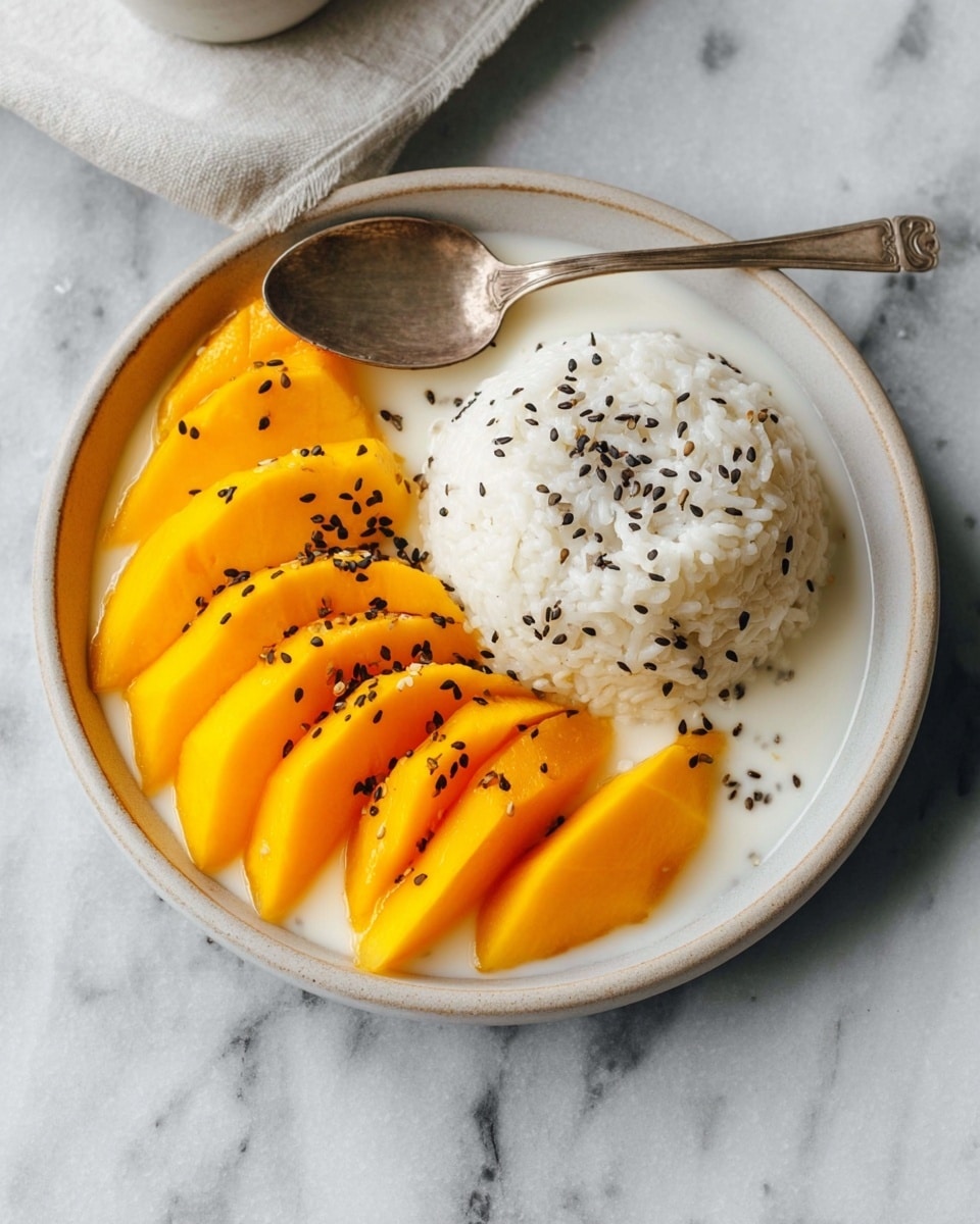 Mango Sticky Rice with Coconut Sauce and Toasted Sesame Seeds Recipe - Recipe Image