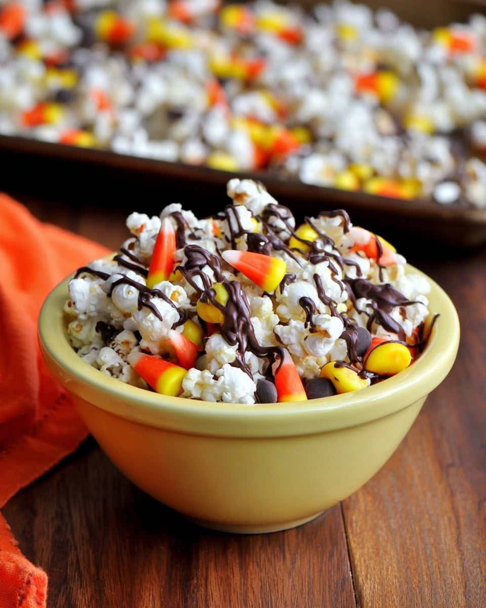 White Chocolate Candy Corn Popcorn Recipe - Recipe Image