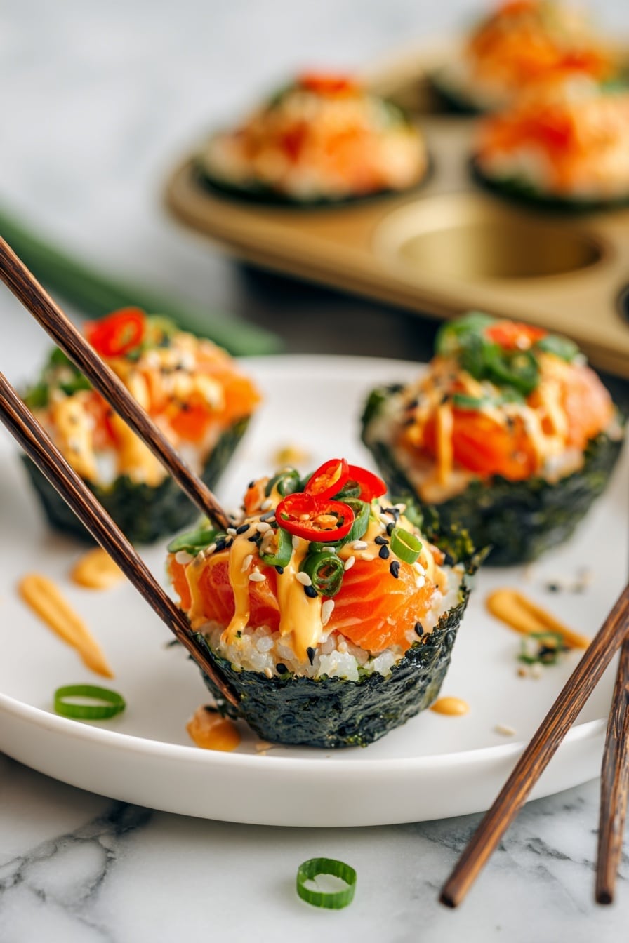 Easy Baked Salmon Sushi Cups Recipe - Serving