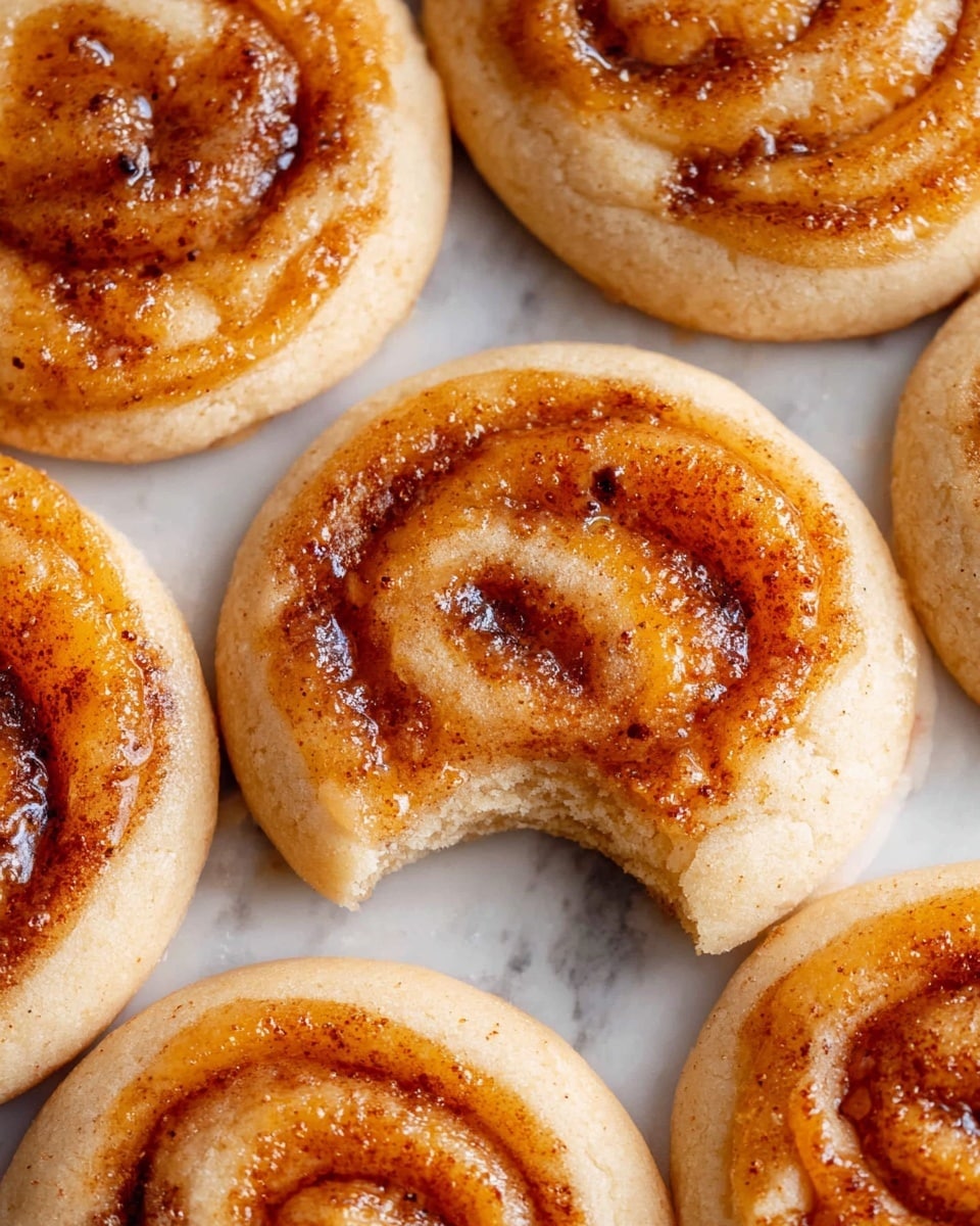 The image shows several round cookies placed close together on a white marbled surface. Each cookie has two layers: a pale beige flat base with a soft, slightly grainy texture, and a glossy, golden brown dome-shaped top layer that looks smooth with a slightly burnt swirl pattern in darker brown. The top layer appears shiny and sticky as if caramelized, with some small darker spots adding variation to the surface. photo taken with an iphone --ar 4:5 --v 7