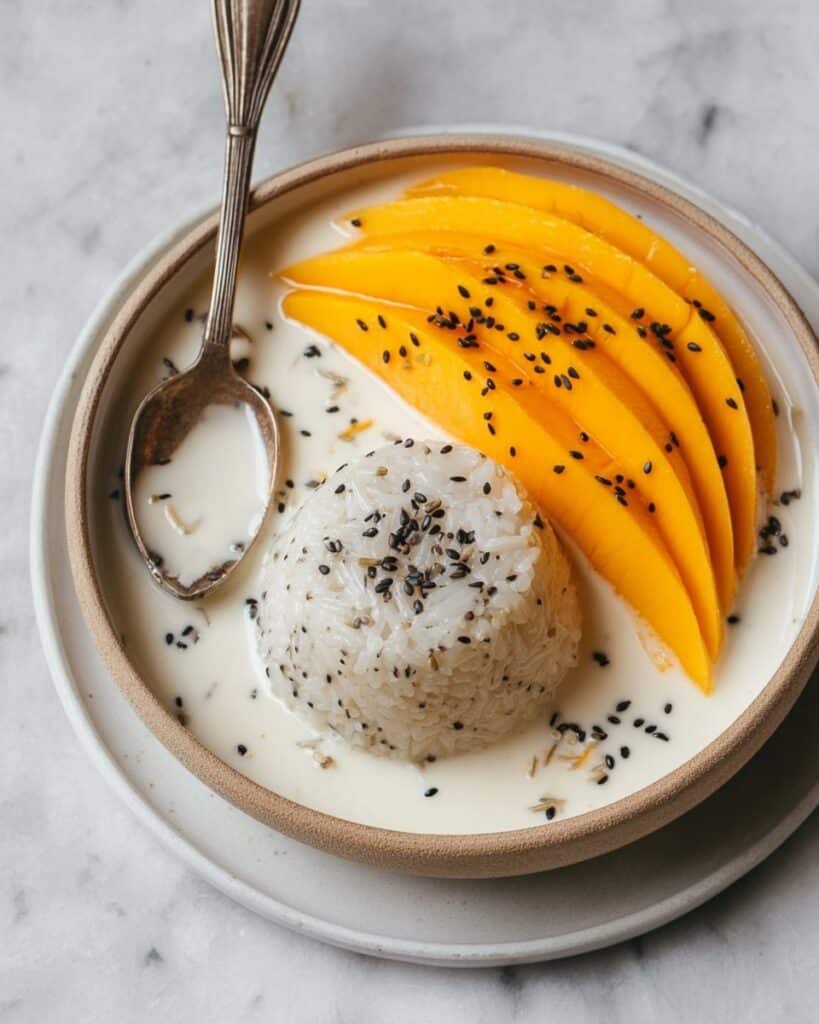 Mango Sticky Rice with Coconut Sauce and Toasted Sesame Seeds Recipe