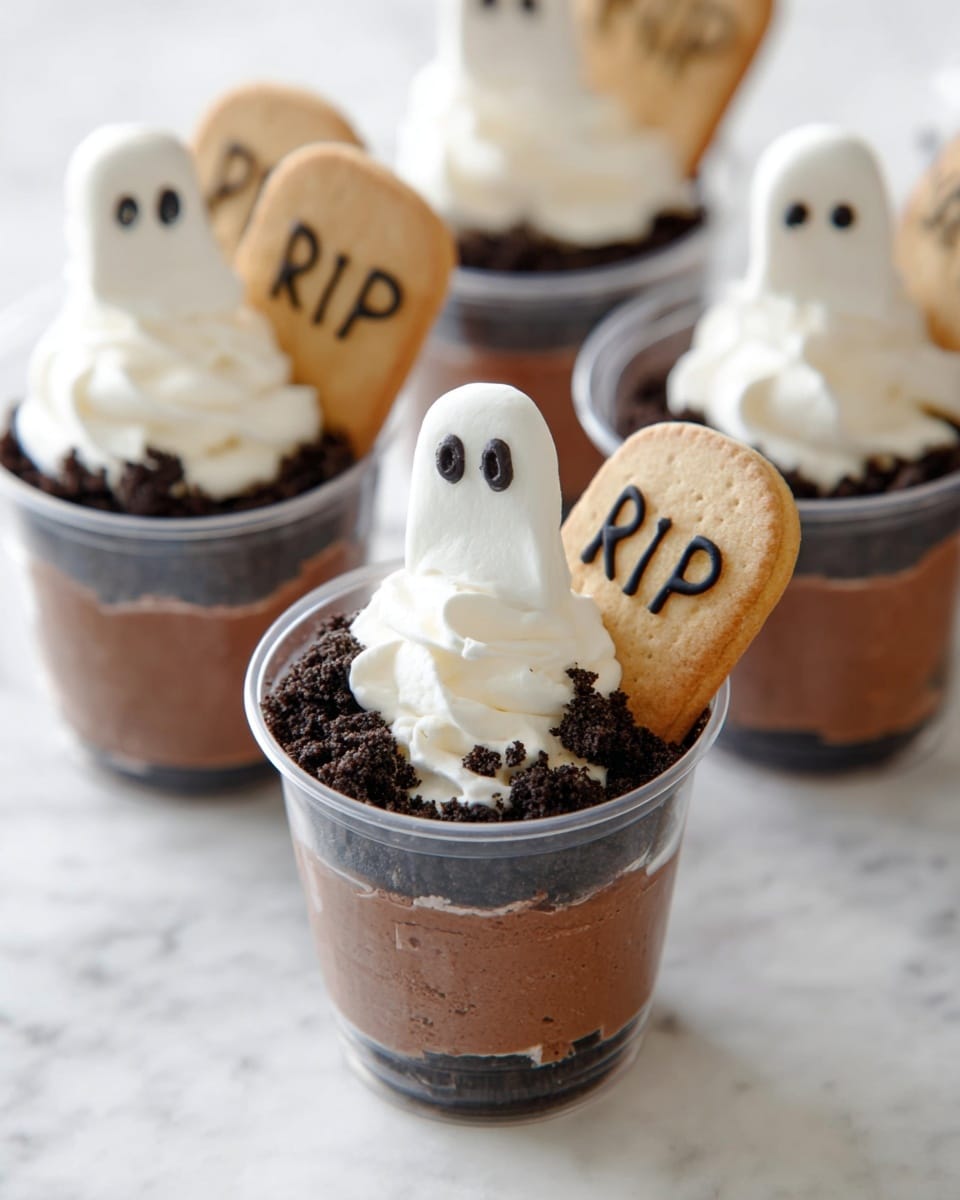 Ghosts in the Graveyard Chocolate Pudding Cups Recipe - Recipe Image