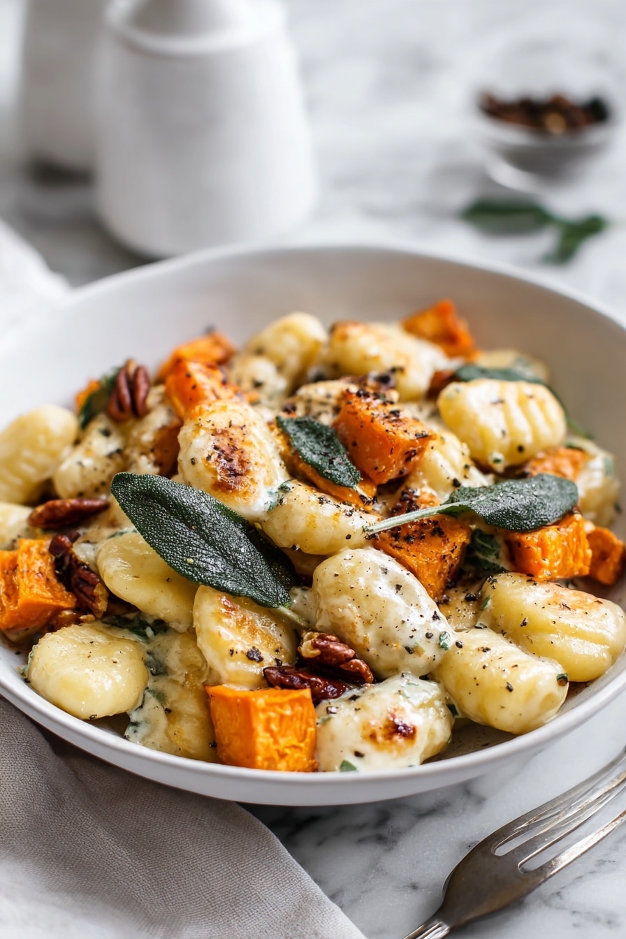 Pumpkin Gnocchi Bake with Blue Cheese, Pecans, and Crispy Sage Recipe - Serving