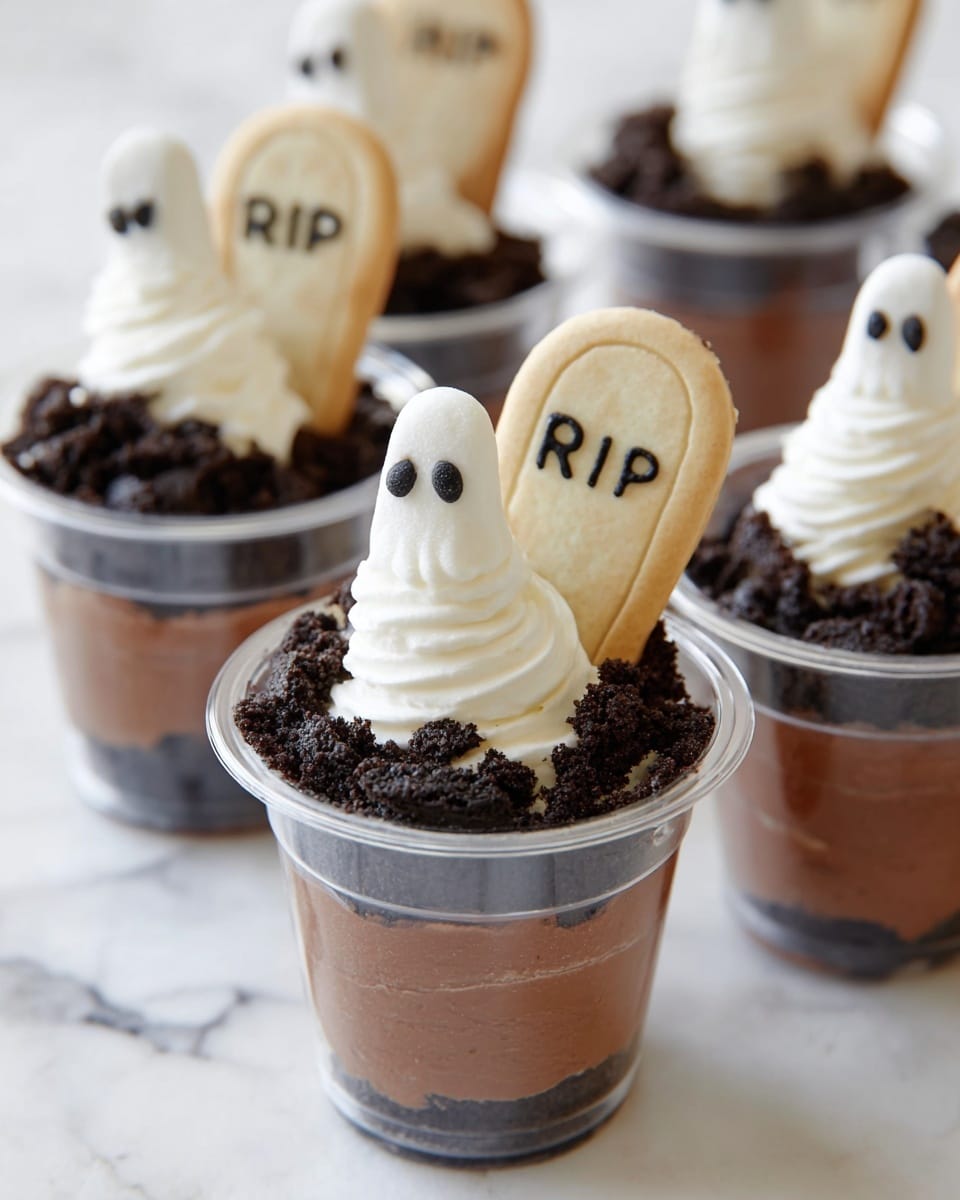 Ghosts in the Graveyard Chocolate Pudding Cups Recipe - Recipe Image