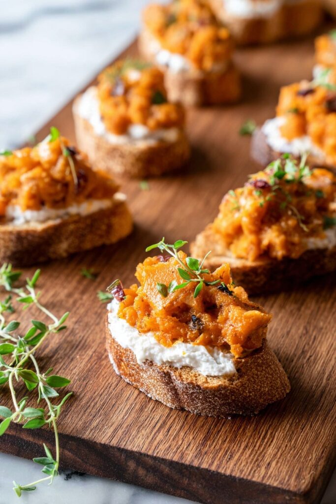 Butternut Squash Crostini with Roasted Squash, Caramelized Shallots, and Fresh Mint Recipe