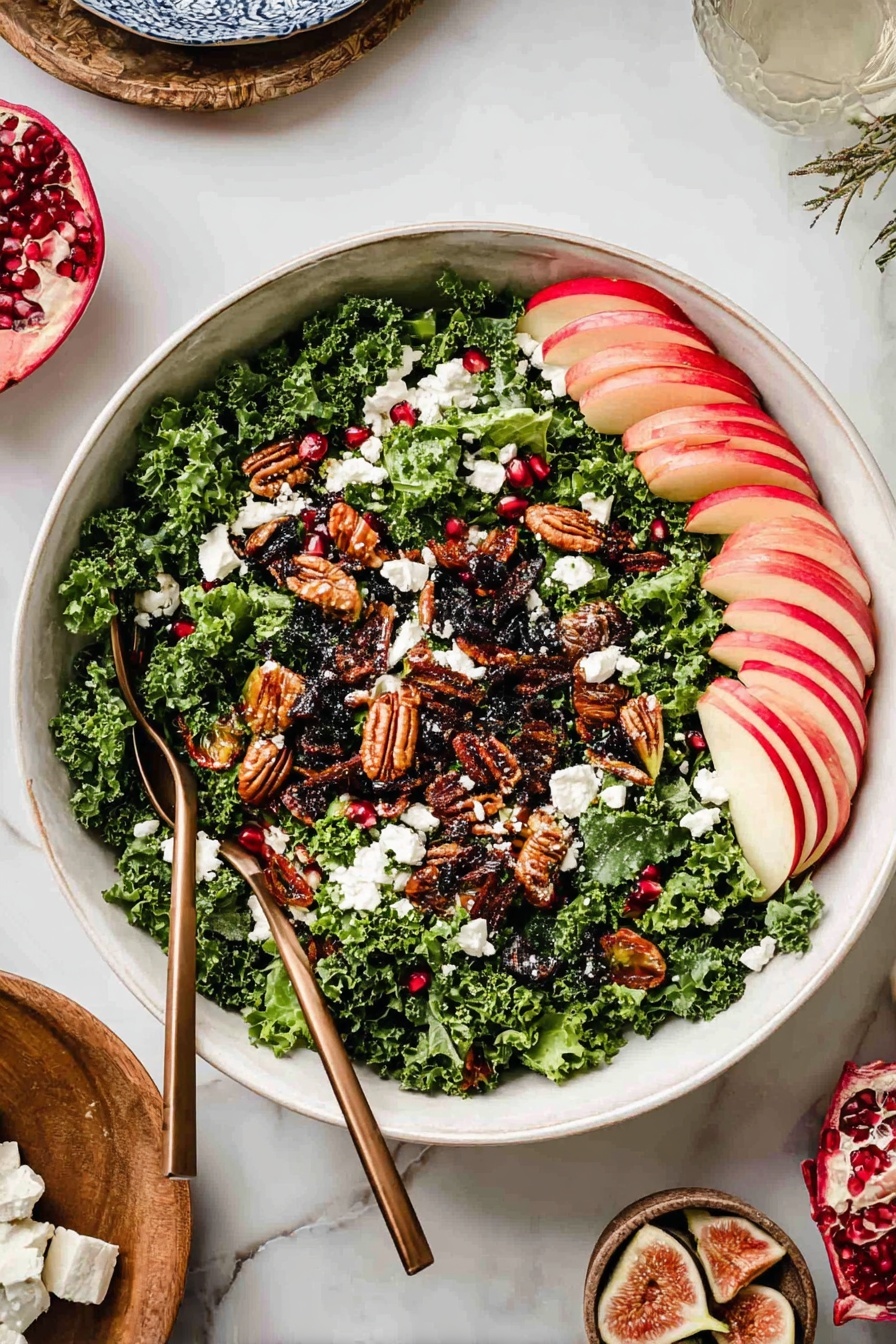 Fall Harvest Kale Salad with Dried Figs Pomegranate and Toasted Pecans Recipe - Serving