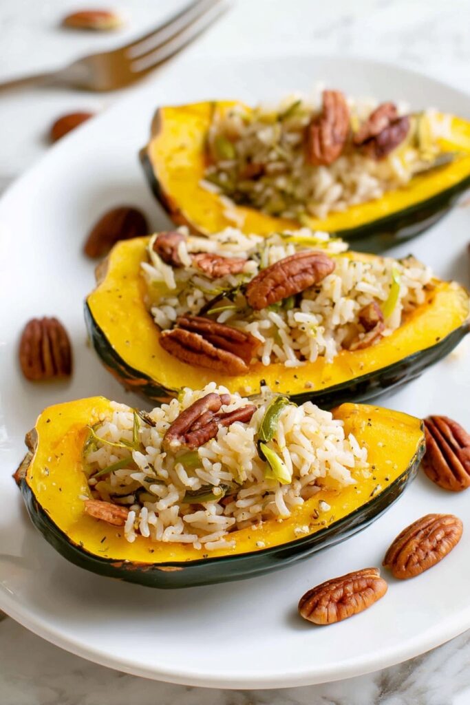 Stuffed Acorn Squash with Pecans, Herbs, and Cheese Recipe