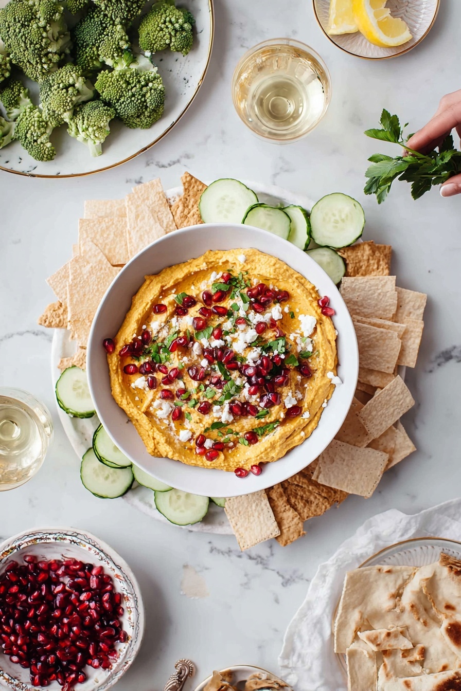 Butternut Squash Hummus with Feta and Pomegranates Recipe - Serving