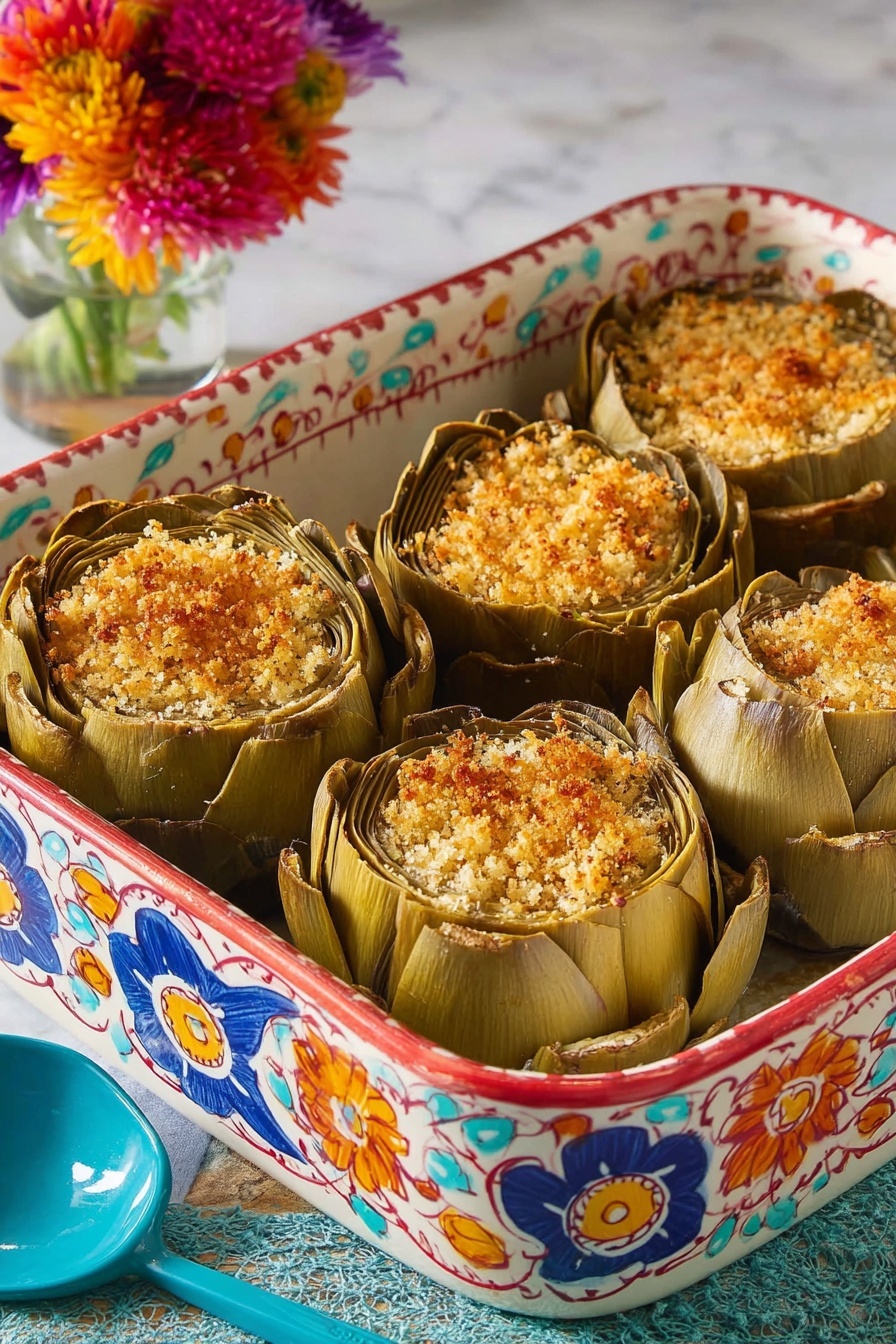 Stuffed Artichokes with Parmesan and Breadcrumbs Recipe - Serving