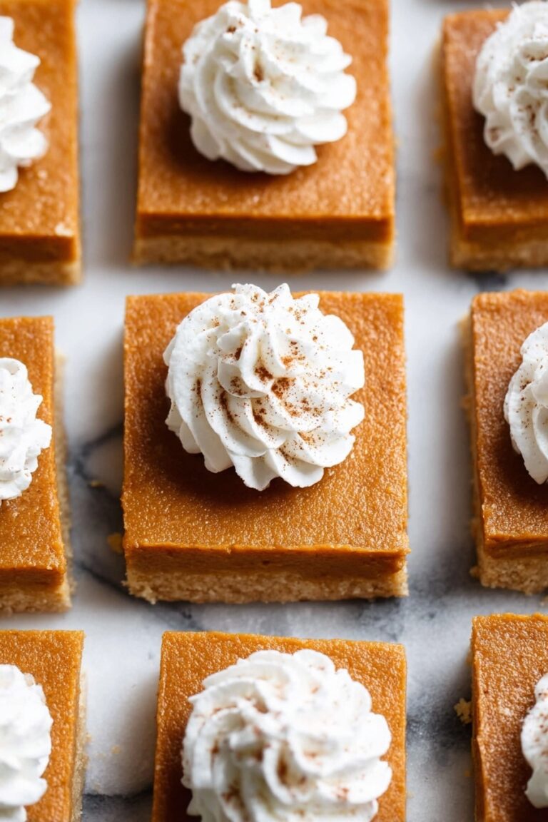 Pumpkin Pie Bars with Shortbread Crust and Whipped Cream Topping Recipe