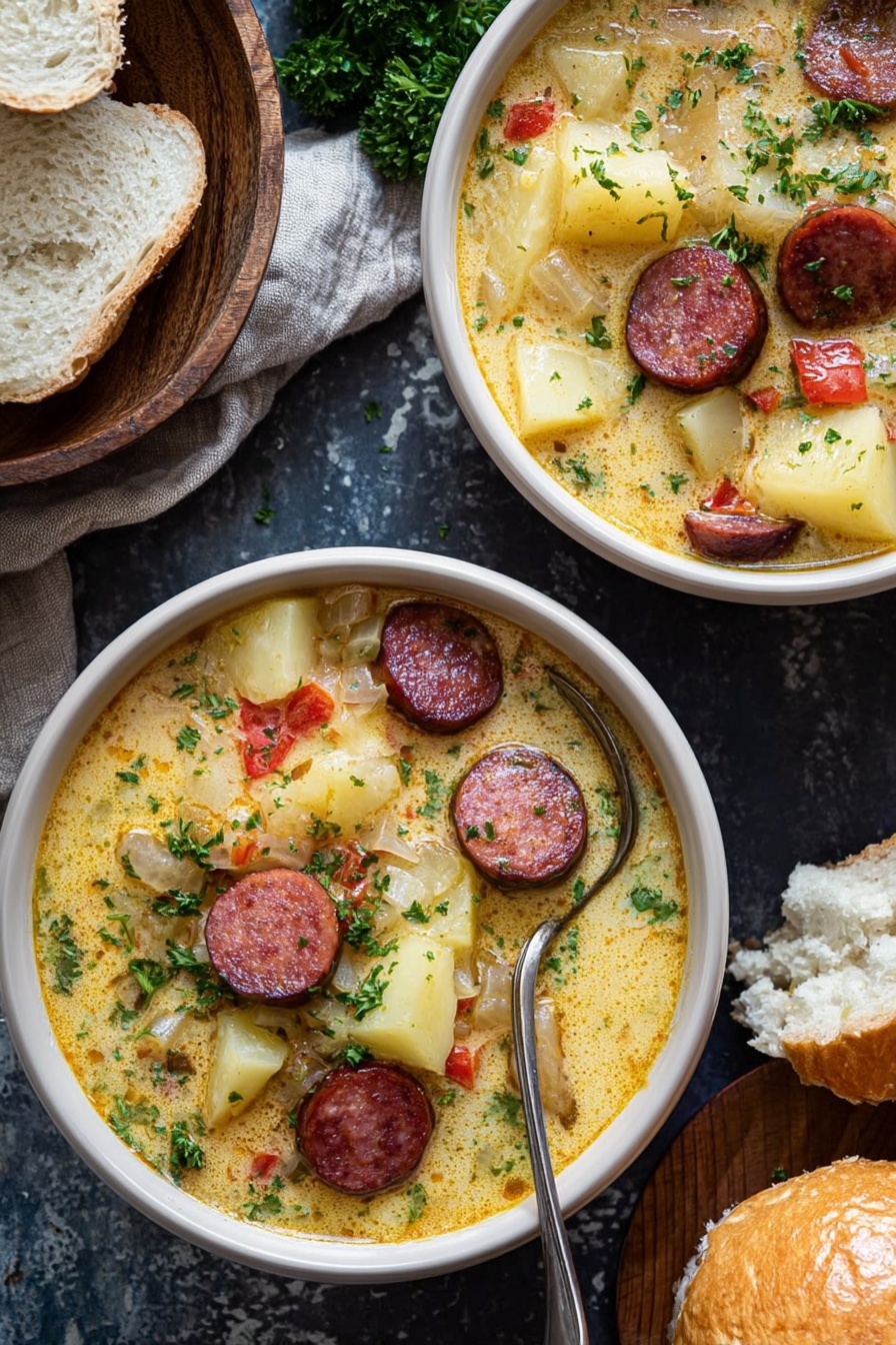 Cajun Potato Soup with Sausage and Cheddar Recipe - Serving