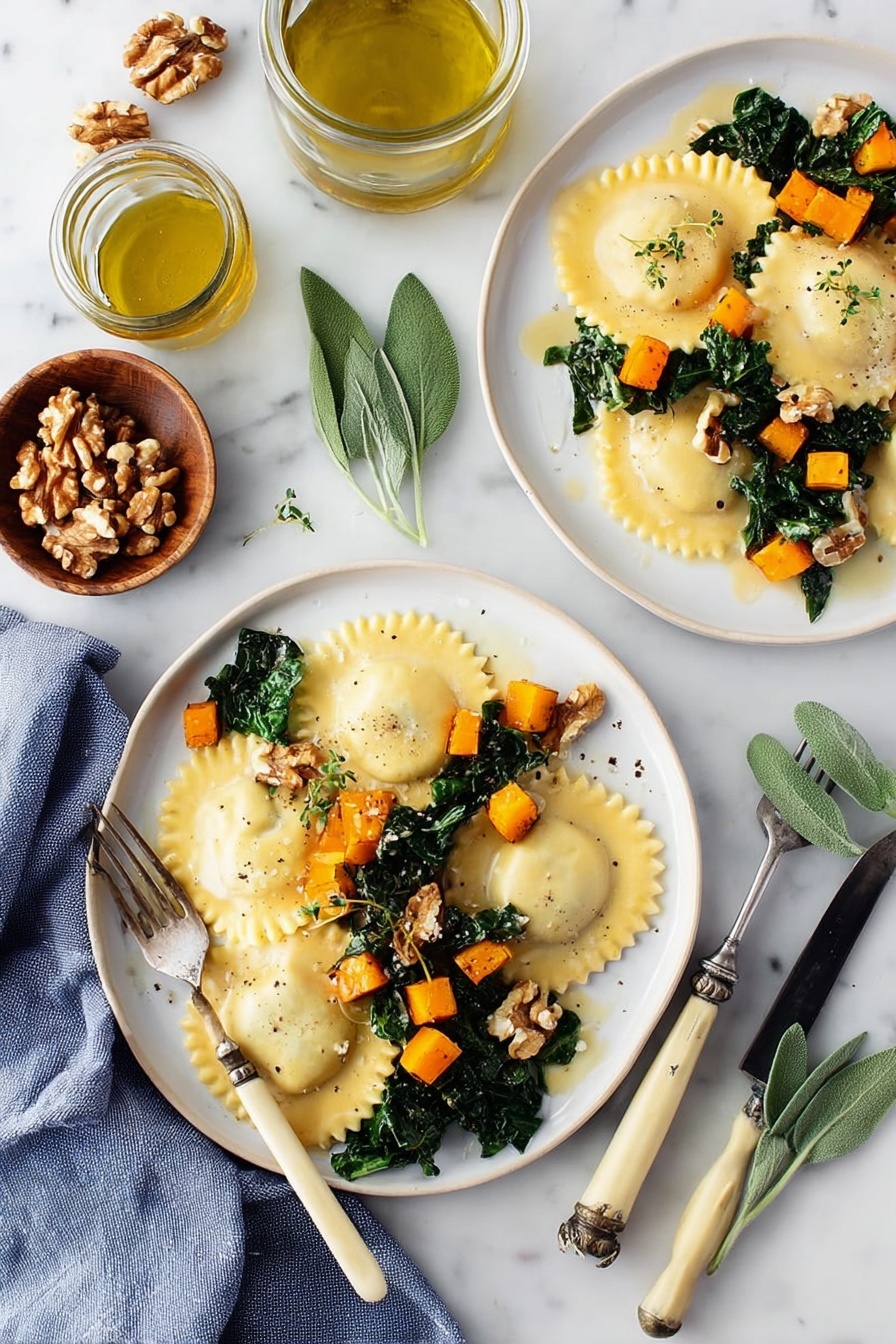 Butternut Squash Ravioli with Sage-Walnut Filling and White Wine Sage Sauce Recipe - Serving