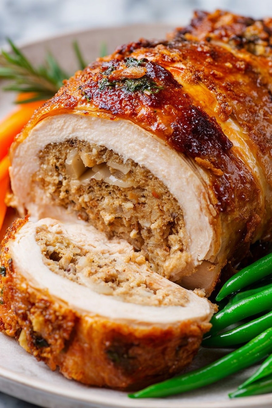 Vegan Seitan Turkey Roast with Stuffing and Roasting Broth Recipe - Serving