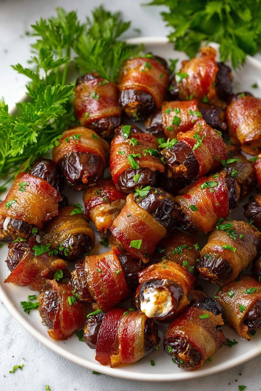 Bacon-Wrapped Dates Stuffed with Goat Cheese and Drizzled with Maple Syrup Recipe - Serving
