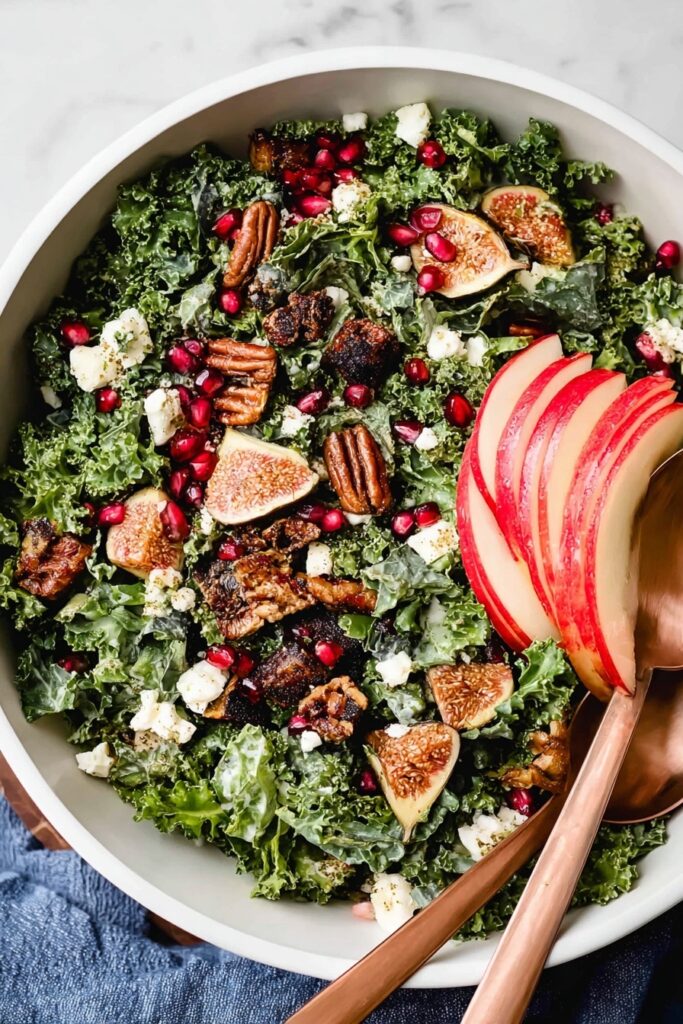 Fall Harvest Kale Salad with Dried Figs Pomegranate and Toasted Pecans Recipe