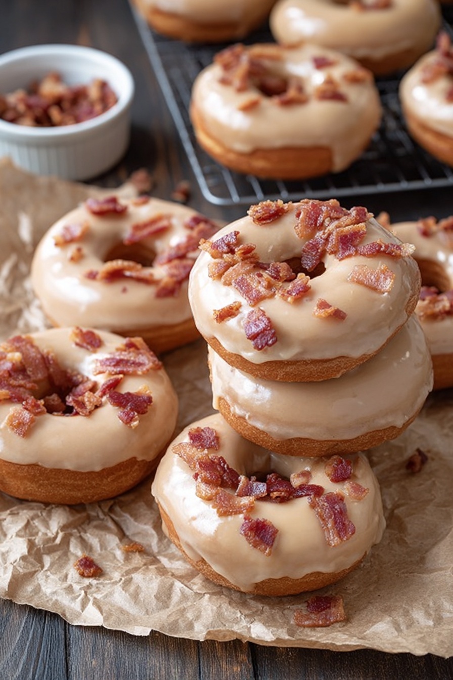 Maple Donuts with Bacon and Maple Glaze Recipe - Serving