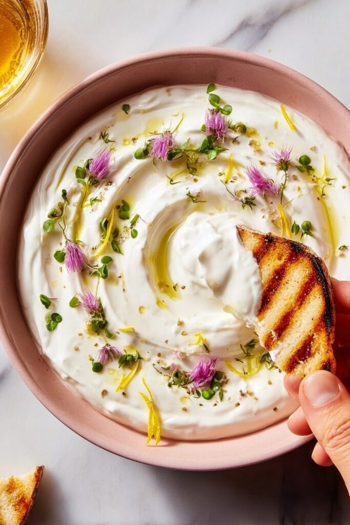 Whipped Ricotta with Lemon, Honey, and Fresh Herbs on Crostini Recipe