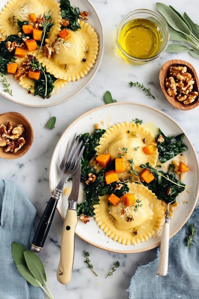 Butternut Squash Ravioli with Sage-Walnut Filling and White Wine Sage Sauce Recipe