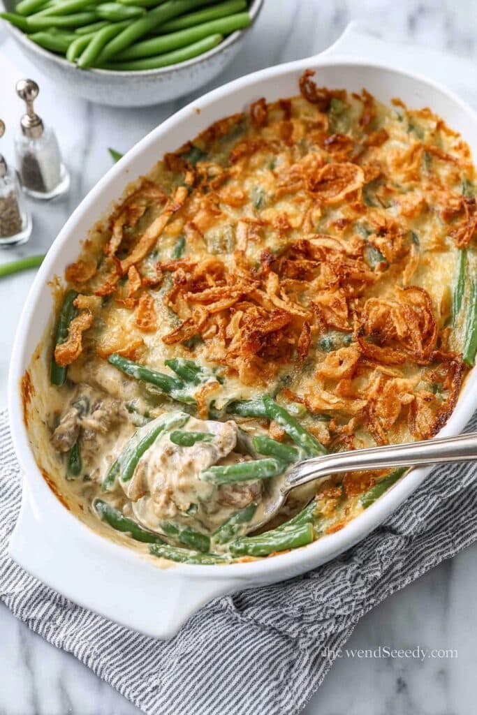 Creamy Green Bean Casserole with Crispy Fried Onions Recipe