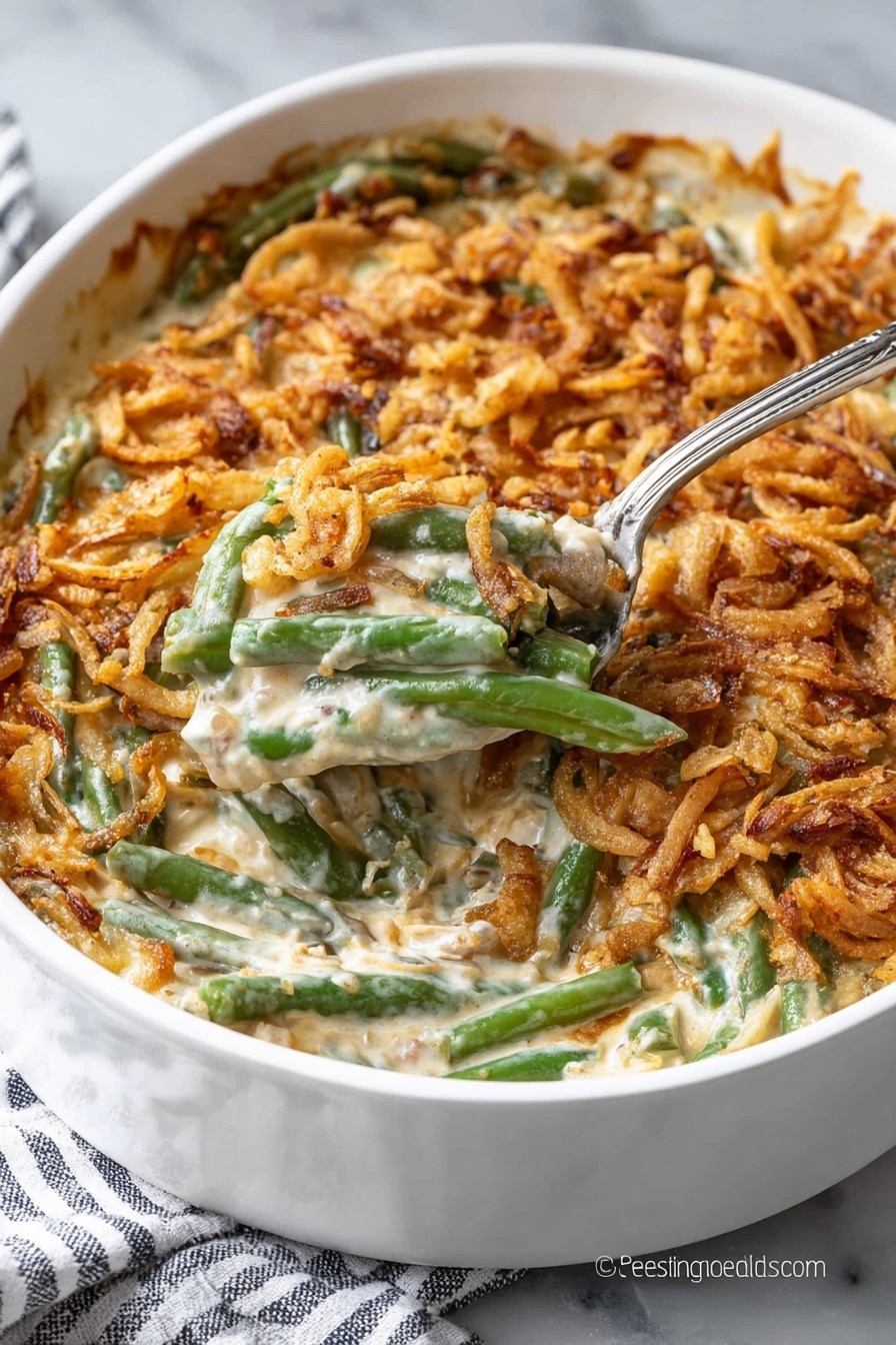 Creamy Green Bean Casserole with Crispy Fried Onions Recipe - Serving
