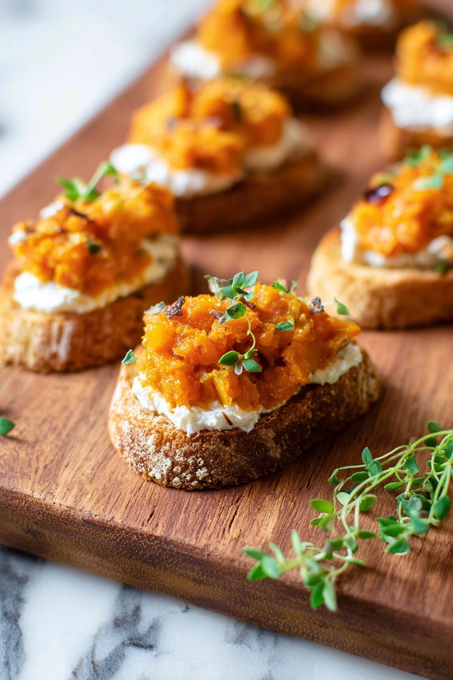 Butternut Squash Crostini with Roasted Squash, Caramelized Shallots, and Fresh Mint Recipe - Serving
