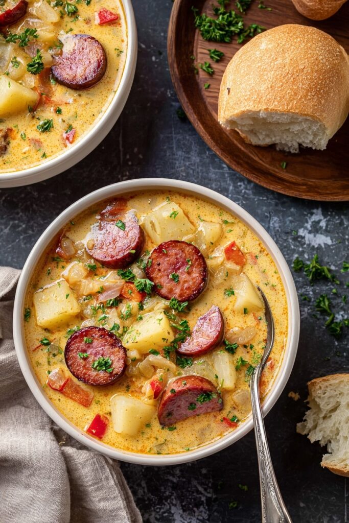 Cajun Potato Soup with Sausage and Cheddar Recipe