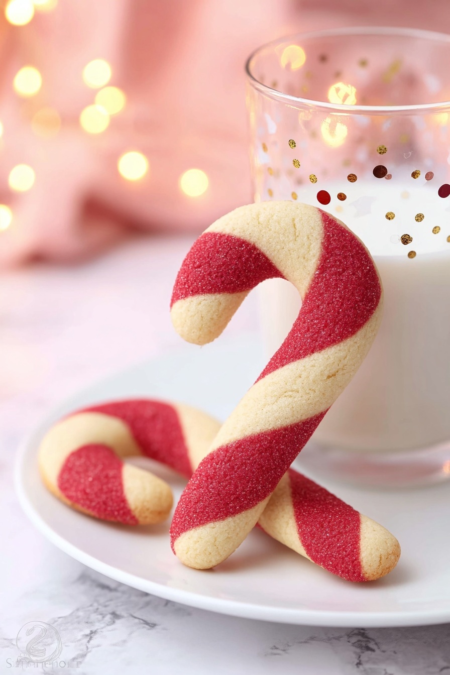 A collection of candy cane-shaped cookies laid out on a white marbled surface, each cookie featuring two colors twisted in a spiral: a creamy beige and a bright red. There are about a dozen whole cookies and a few broken ones with crumbs scattered around them. In the top right corner, a clear glass of milk is partially visible. The cookies have a smooth texture with a slight matte finish. Some small pieces of red and white peppermint candies are scattered near the bottom left. The scene is bright and clean, with a festive holiday feel. photo taken with an iphone --ar 2:3 --v 7 - Candy Cane Cookies, Holiday Christmas Cookies, Peppermint Cookies, Festive Cookie Recipe, Christmas Baking Ideas
