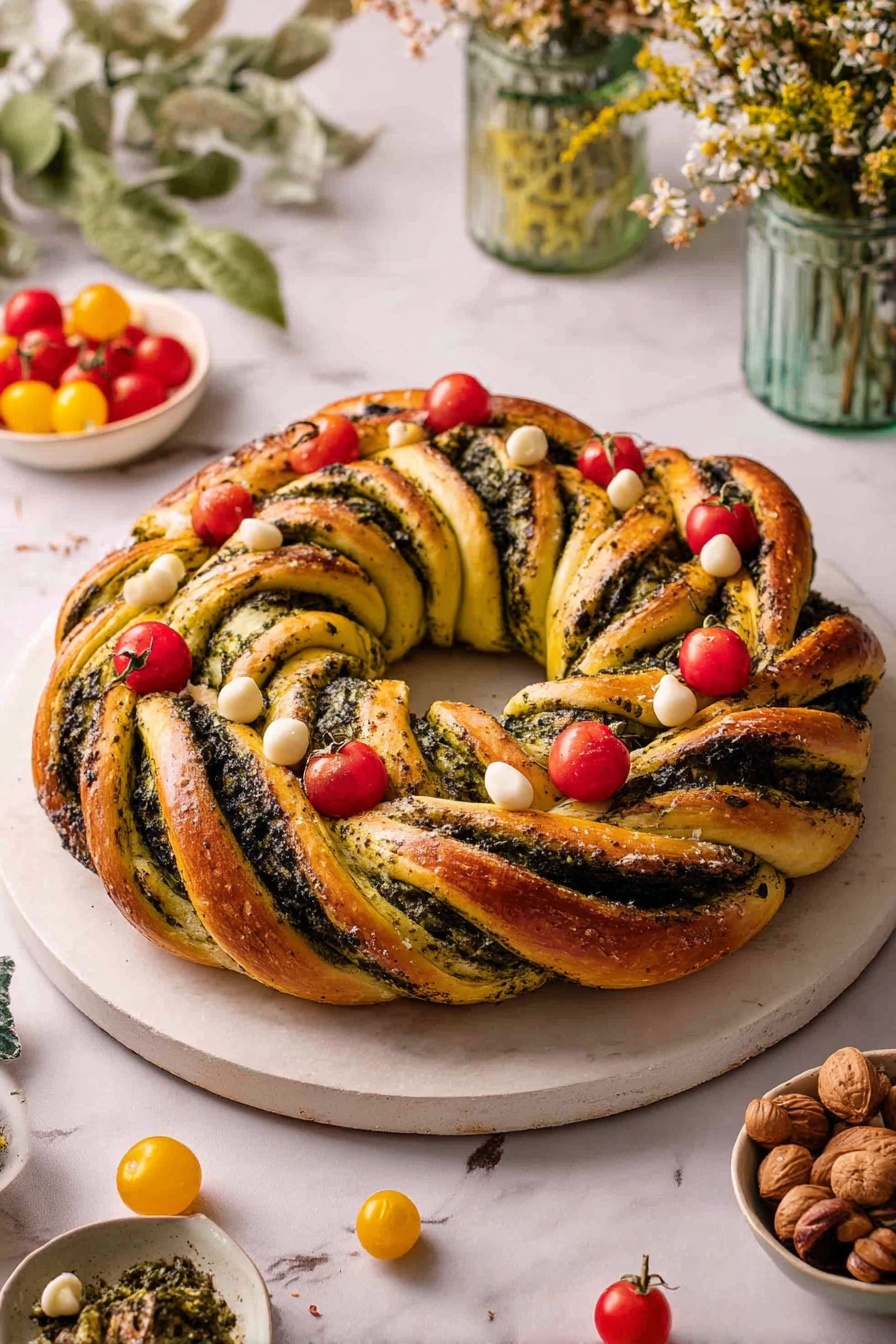 Vegan Pesto Bread Wreath Recipe - Serving