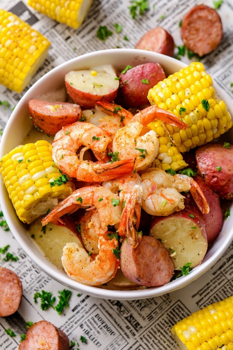 Easy Shrimp Boil Recipe with Potatoes and Corn Recipe - Serving