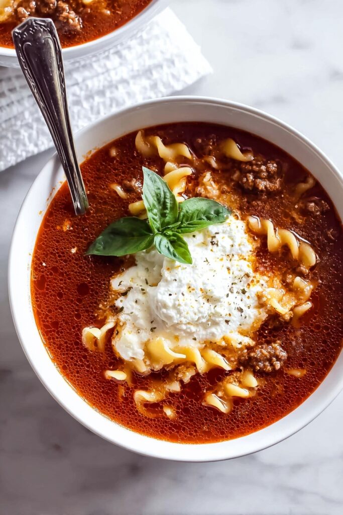 Lasagna Soup with Cheesy Dollops Recipe